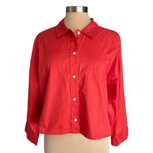 Everlane Boxy Long Sleeve Button Down Shirt Women XS Red The Woven PJ Pajama Top